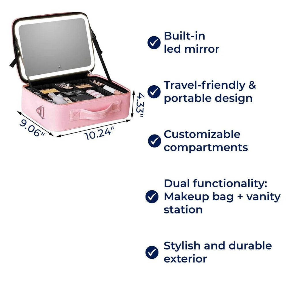 GlamOrganize | Makeup & Toiletry Bag - Cosmetic Organiser - LED Mirror - Compact Storage for Makeup and Skincare - Travel-Friendly Bowlift by Bowlift