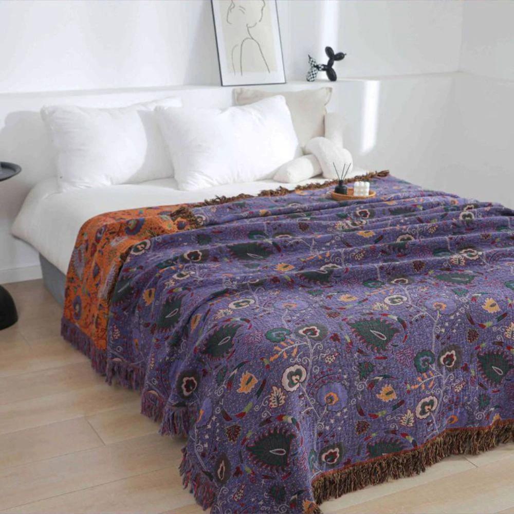 Peacock Tassel Cotton Blanket by Casa & Beyond