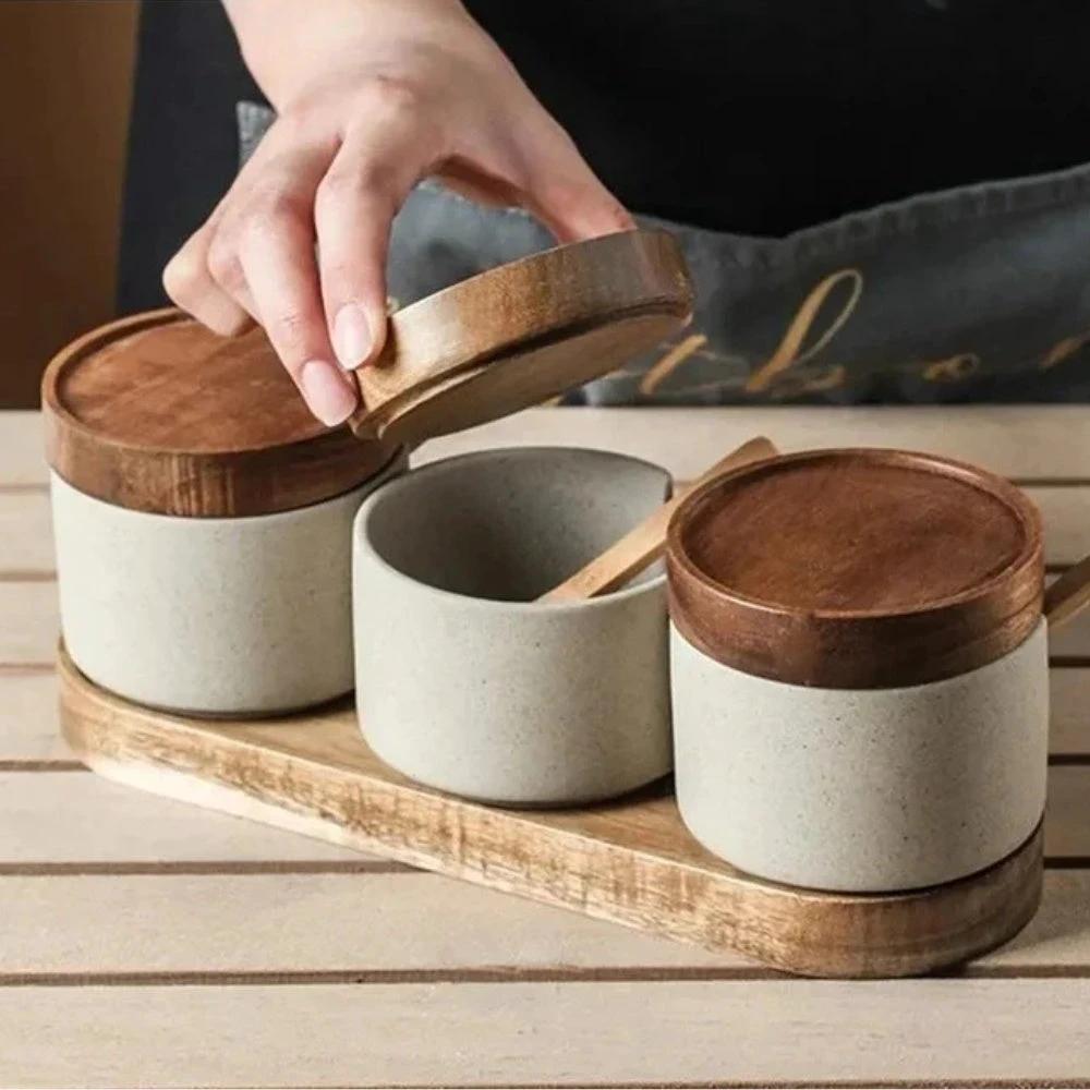 Rustic Ceramic Seasoning Jar Set by Casa & Beyond