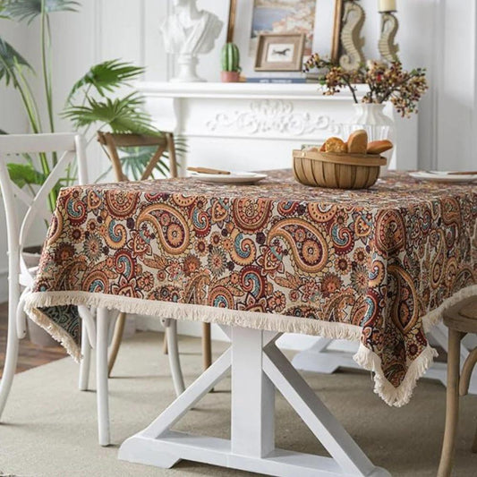 Amber Paisley Tassel Tablecloth by Casa & Beyond