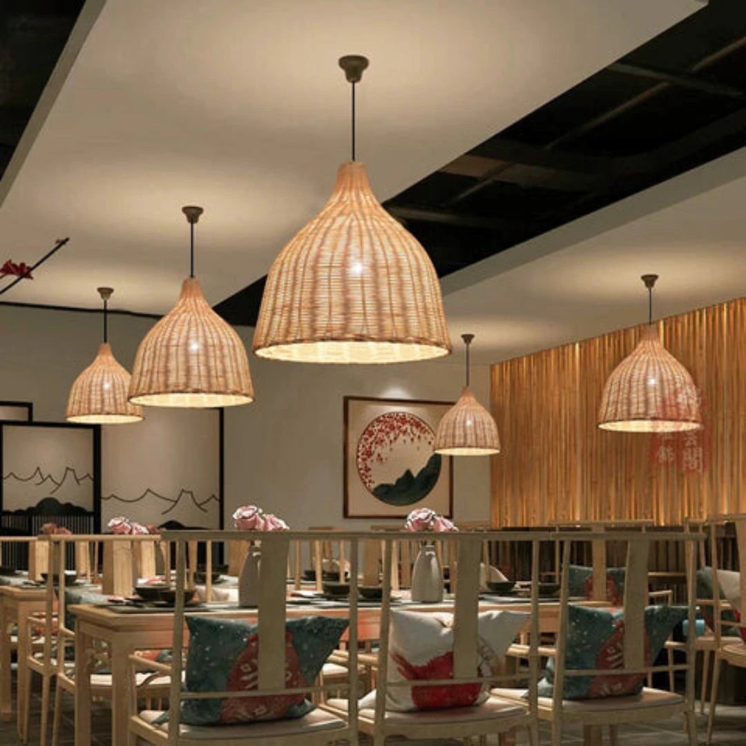 RusticGlow - Woven Rattan Pendant Light Bowlift by Bowlift