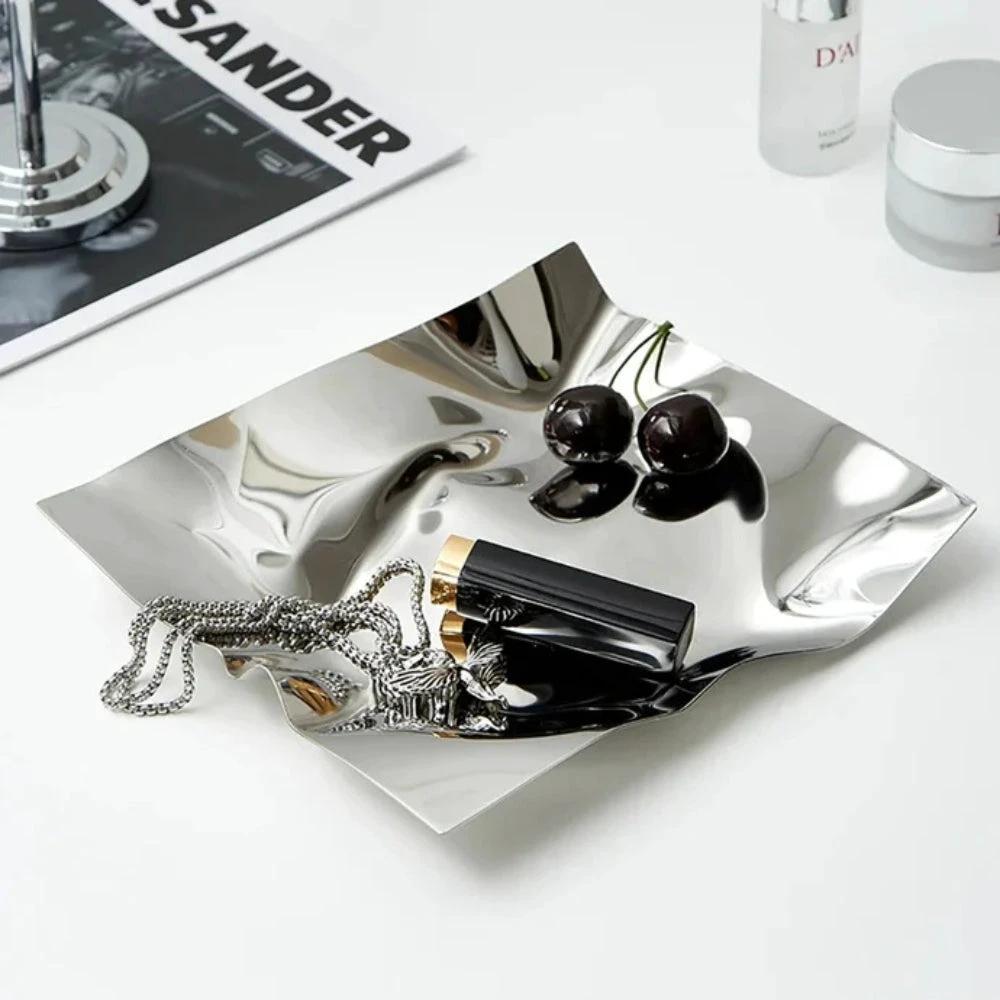 Wrinkled Stainless Steel Obsidian Tray by Casa & Beyond