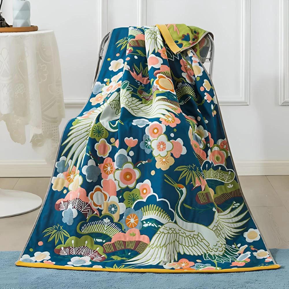 Lush Flower Cranes Bath Towel by Casa & Beyond