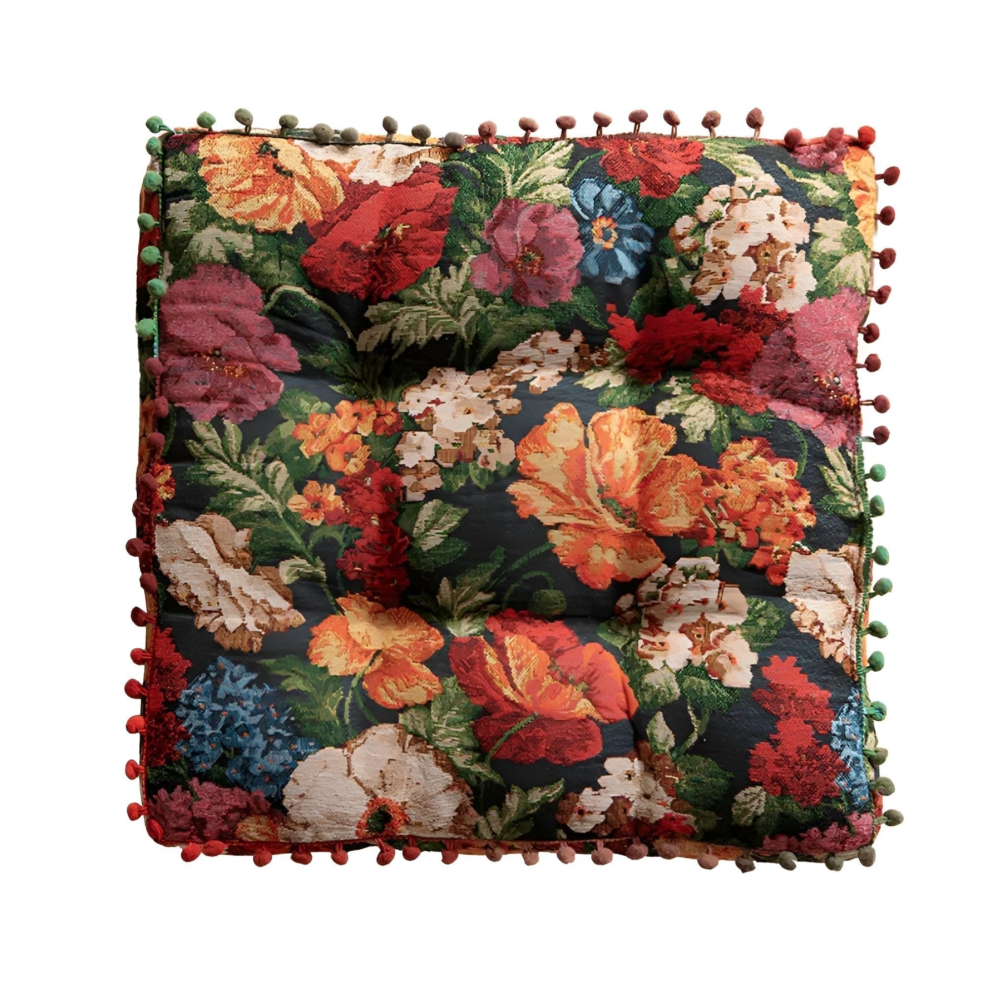 Retro Floral Bohemian Tassel Cushion by Casa & Beyond