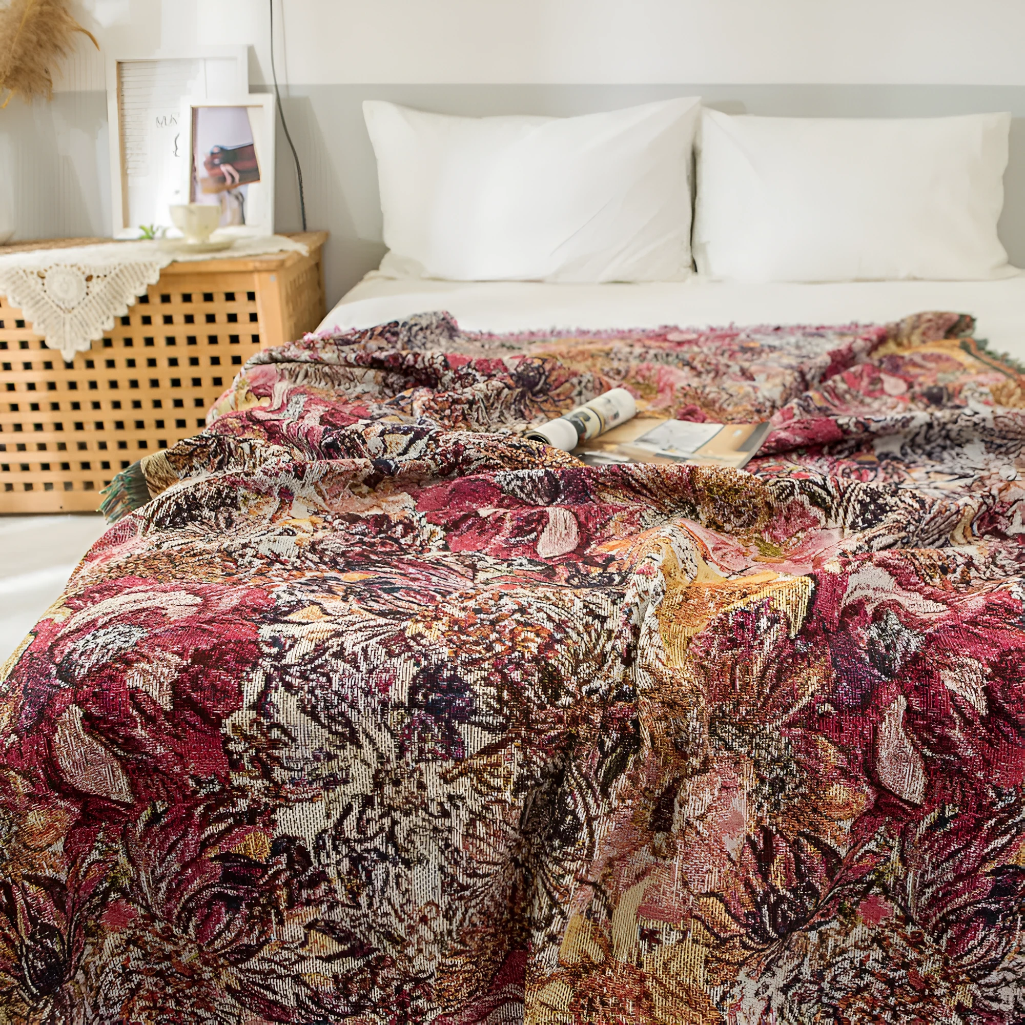 Vintage Floral Tassel Throw Blanket by Casa & Beyond
