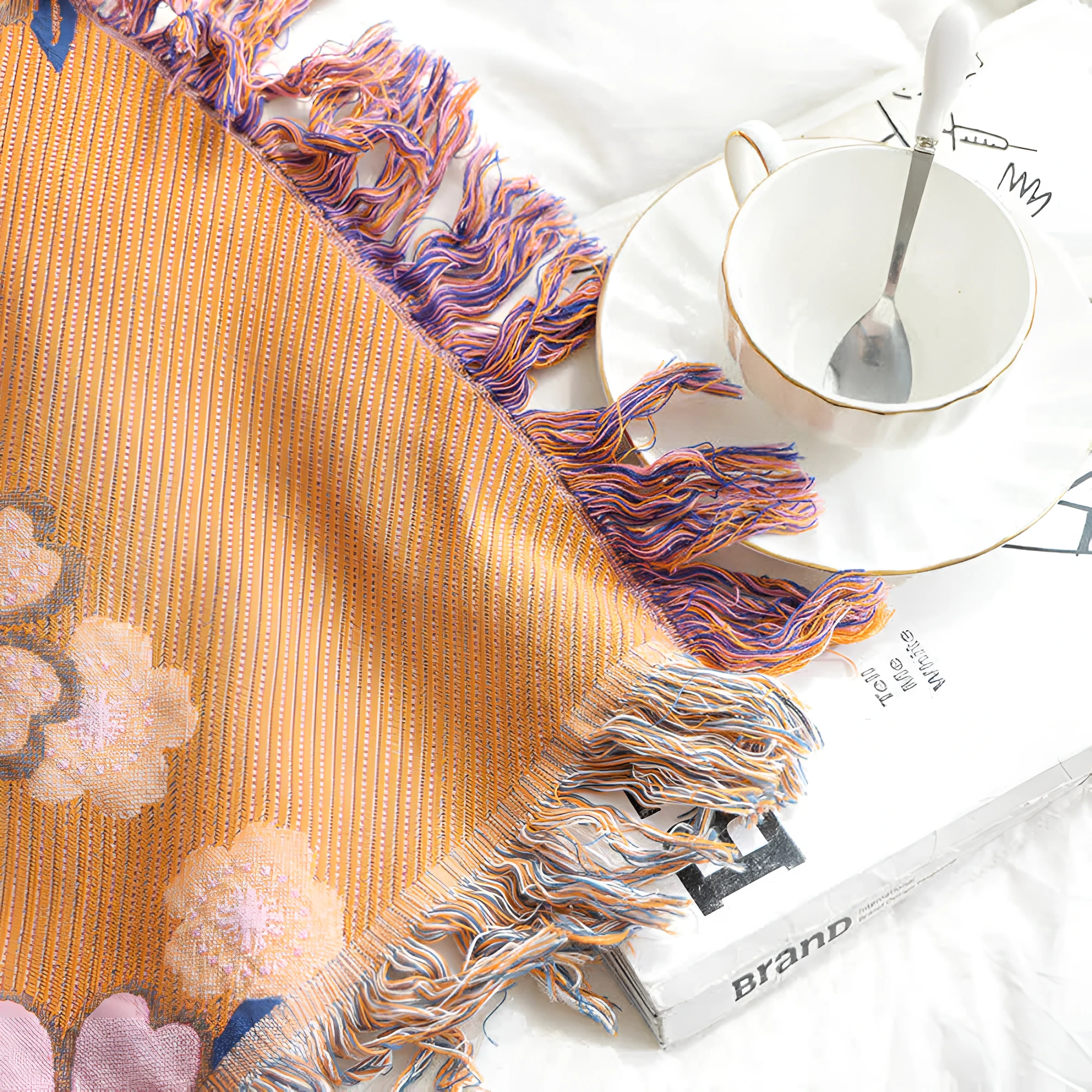 Blooming Flowers Tassel Blanket by Casa & Beyond