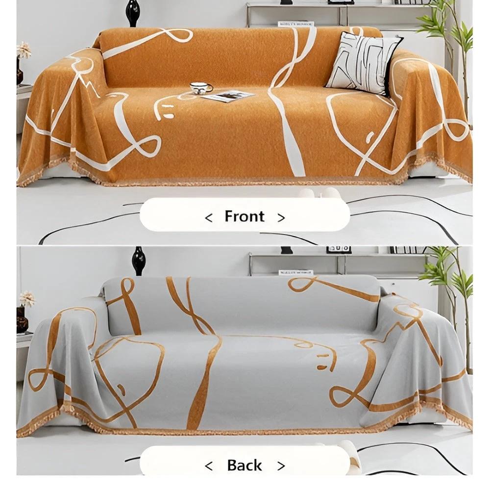 Abstract Line Reversible Chenille Sofa Cover by Casa & Beyond