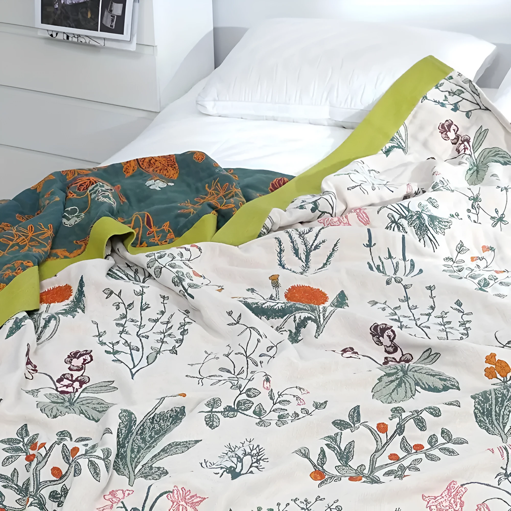 Farmhouse Floral Cotton Gauze Blanket by Casa & Beyond