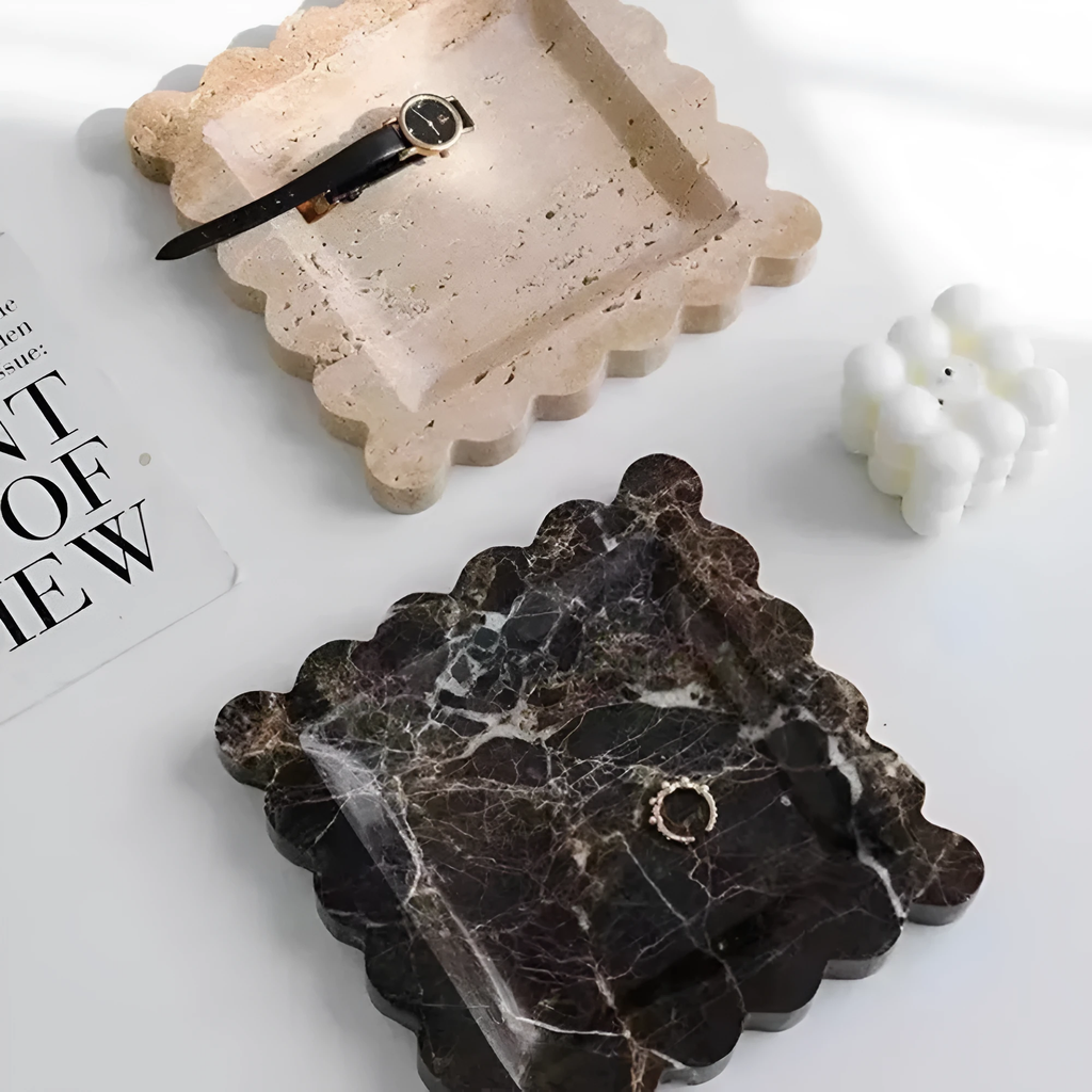 Scalloped Marble Travertine Jewellery Tray by Casa & Beyond