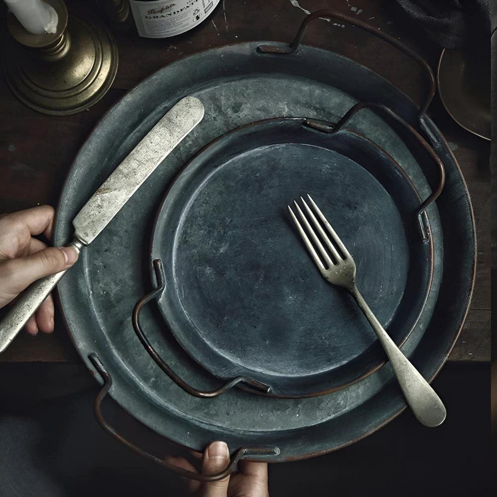 Retro Round Metal Dinner Serving Trays by Casa & Beyond