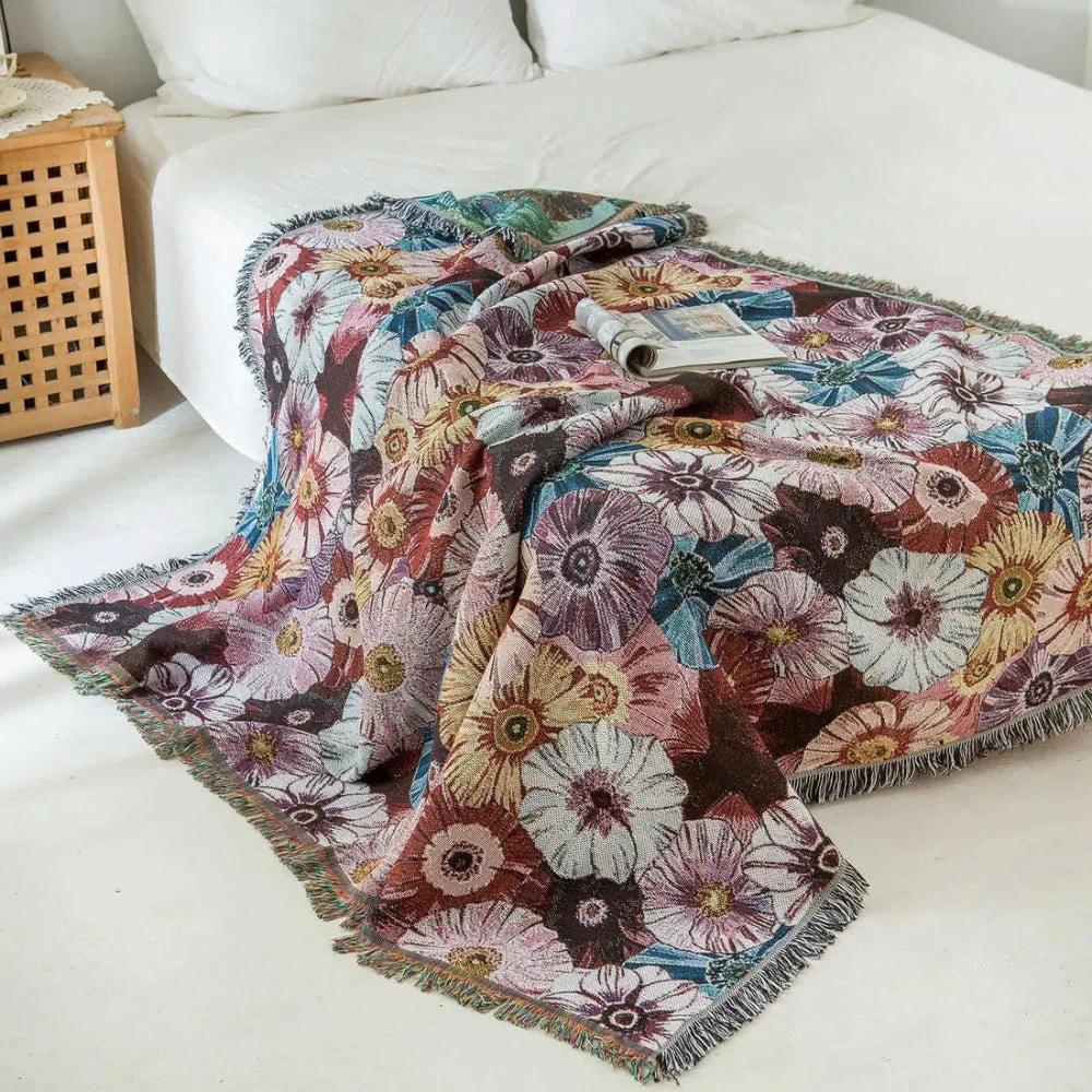 Vintage Flora Woven Tasseled Blanket by Casa & Beyond