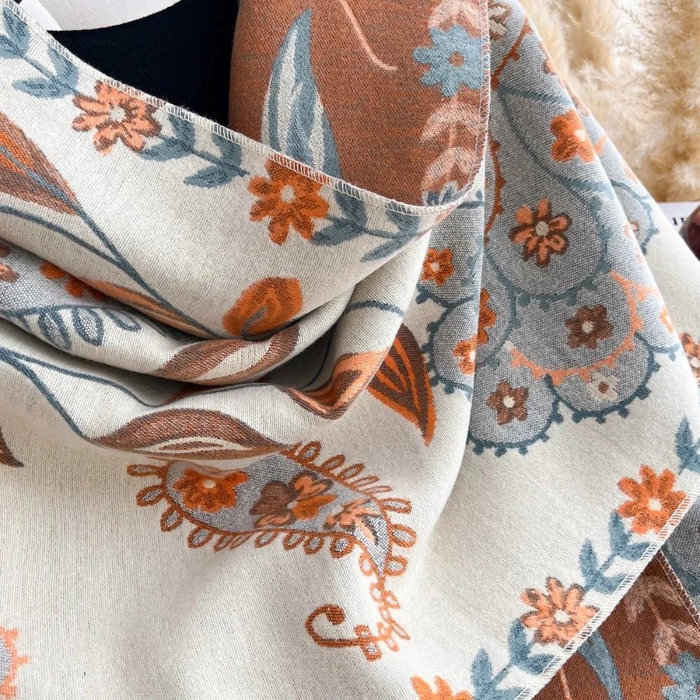 Elegant Double-Sided Floral Winter Shawl Scarf by Casa & Beyond
