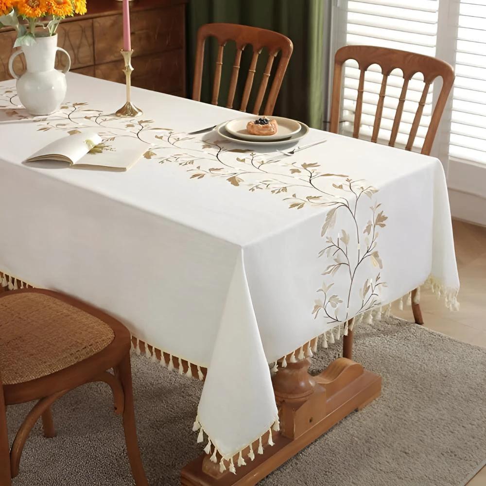Embroidered Floral Tassel Tablecloth by Casa & Beyond