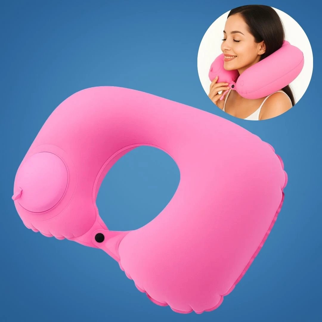 TravelThrive | Inflatable Travel Neck Pillow – Adjustable Firmness – Soft Velvet Cover – Neck Pain Relief – Compact for All Journeys Bowlift by Bowlift