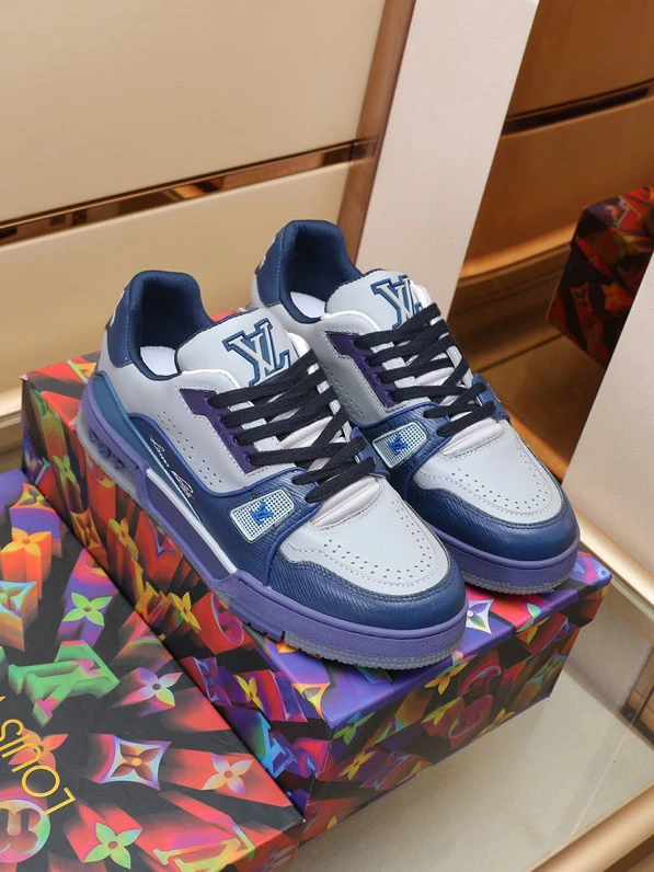 Luxury Virgil Trainer Sneakers Shoes #54 Signature Blue Light Grey Monogram by Air Jordan