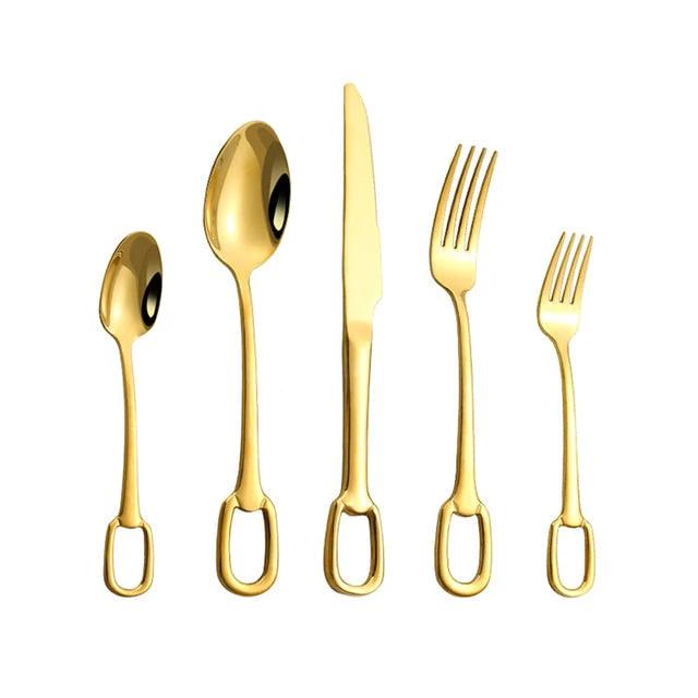 5Pcs Tableware Set Stainless Steel Cutlery Set Elegant Dinnerware Set by Bowlift