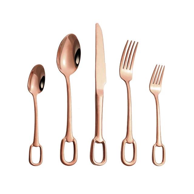 5Pcs Tableware Set Stainless Steel Cutlery Set Elegant Dinnerware Set by Bowlift