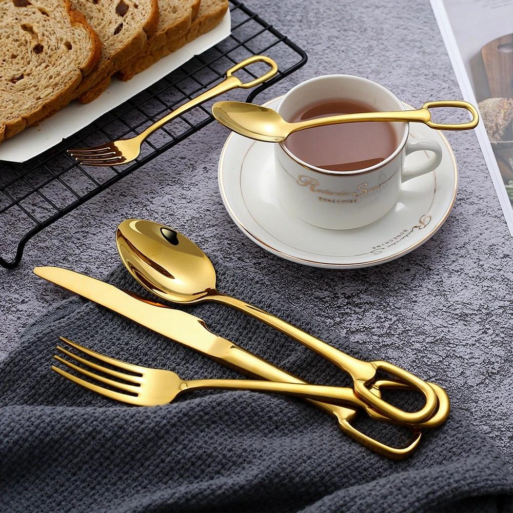 5Pcs Tableware Set Stainless Steel Cutlery Set Elegant Dinnerware Set by Bowlift