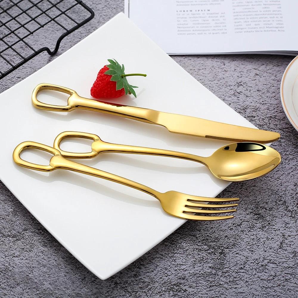 5Pcs Tableware Set Stainless Steel Cutlery Set Elegant Dinnerware Set by Bowlift