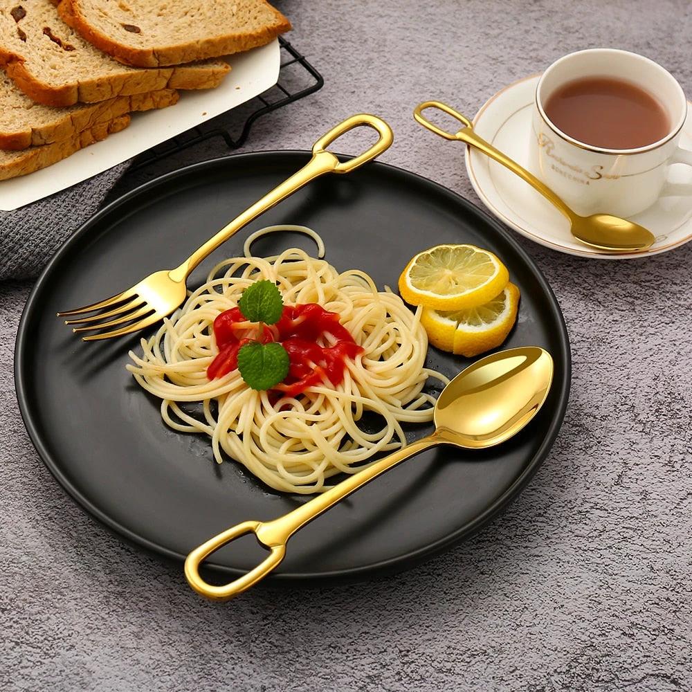 5Pcs Tableware Set Stainless Steel Cutlery Set Elegant Dinnerware Set by Bowlift