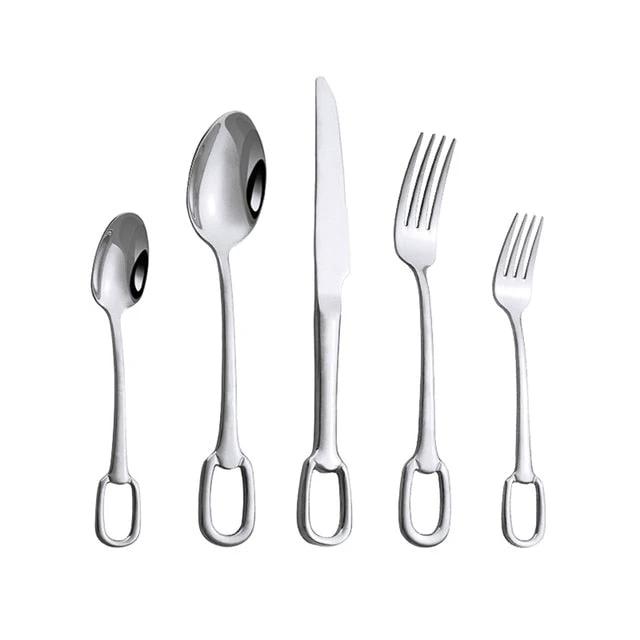 5Pcs Tableware Set Stainless Steel Cutlery Set Elegant Dinnerware Set by Bowlift