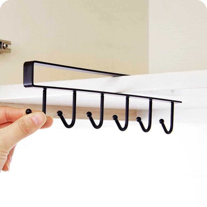 6 Hooks Hanging Cup Holder Rack Space Saving for Mug Organizer by Bowlift