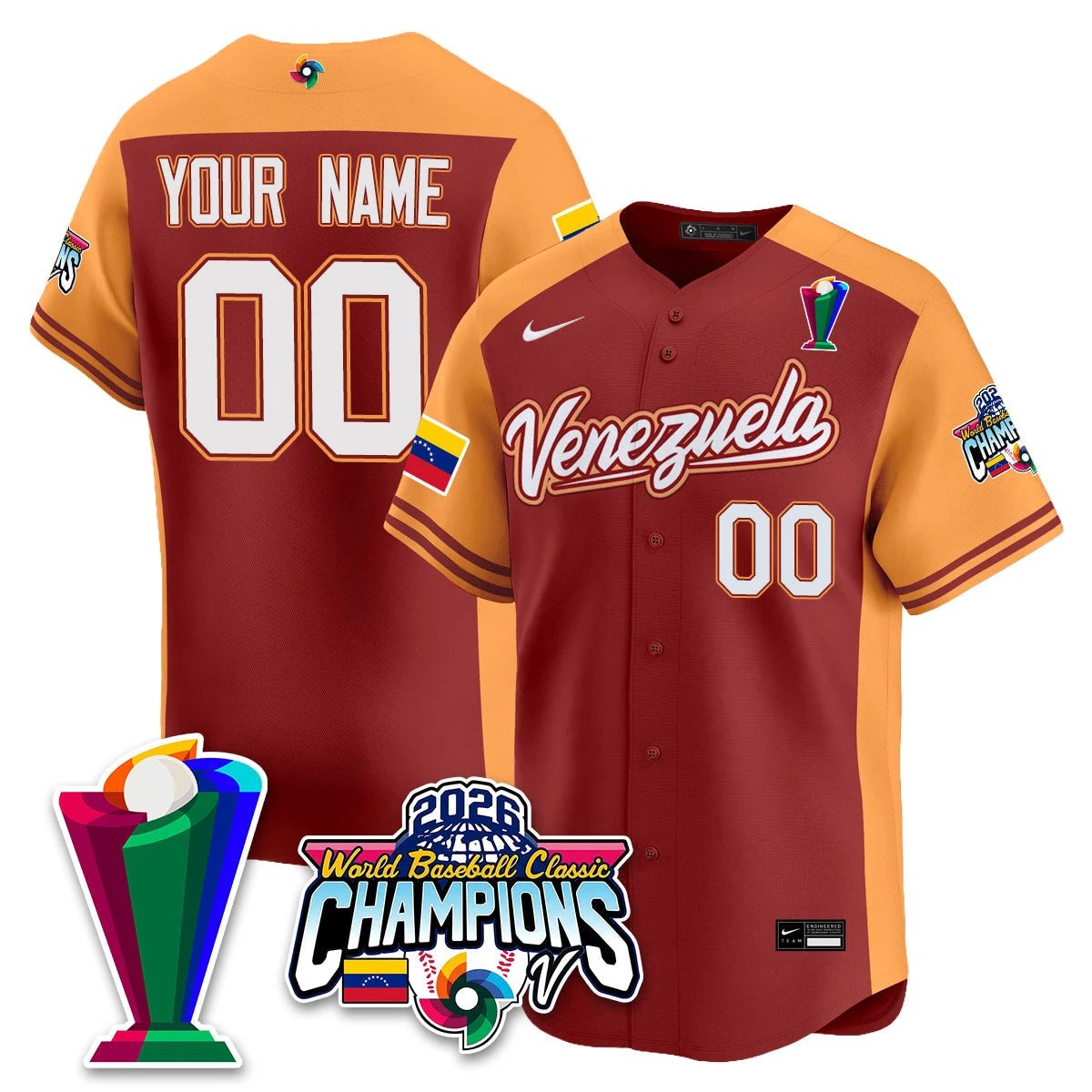 Custom Venezuela Baseball 2026 World Baseball Classic Champions Limited Jersey V2 - All Stitched by Team Venezuela