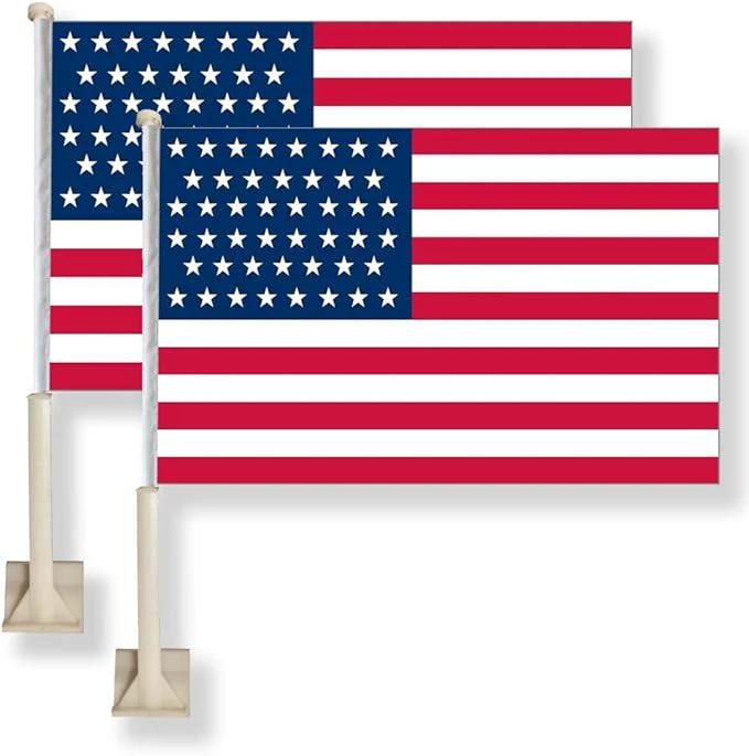 United States of America Car Flag 11X16Inch(28x40cm) 100% Polyester, Strong White Flagpole by flagsshop