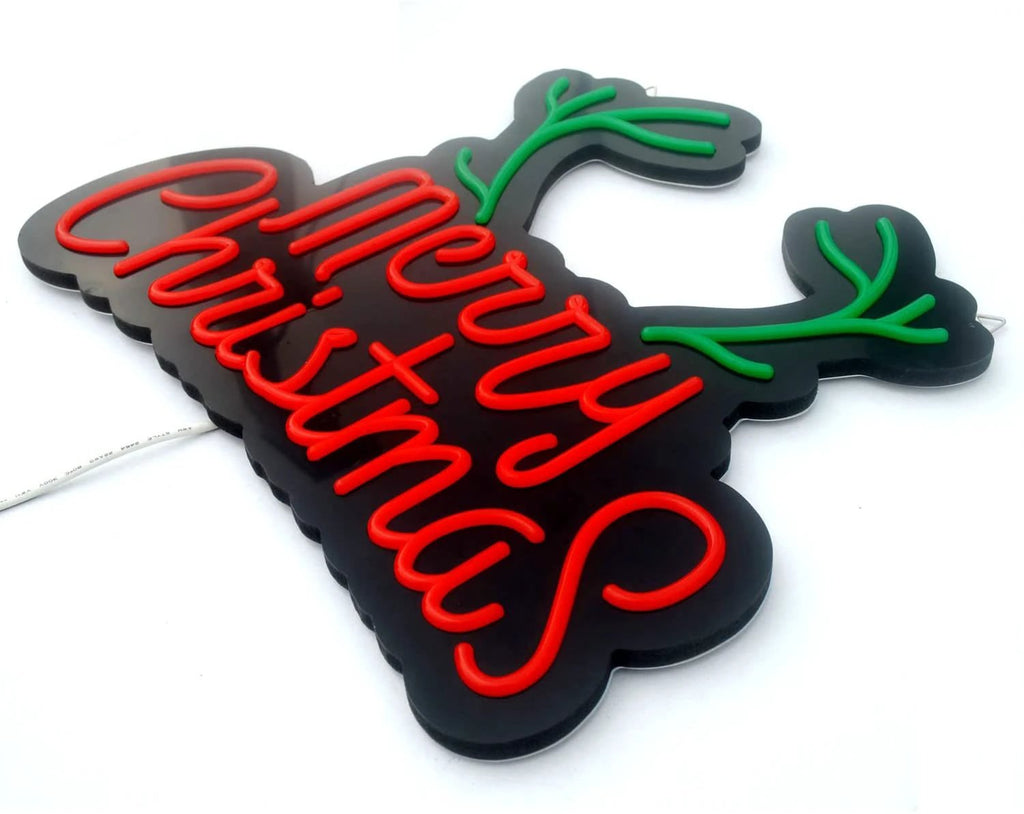 Merry Christmas Neon Lights Ultra-thin Design Antlers LED Neon Sign is Suitable for Home Decoration or Office, Bar, Recreation Room Game Lights, Windows, Garage Walls, Party, Birthday, Kids Room, Gifts by flagsshop