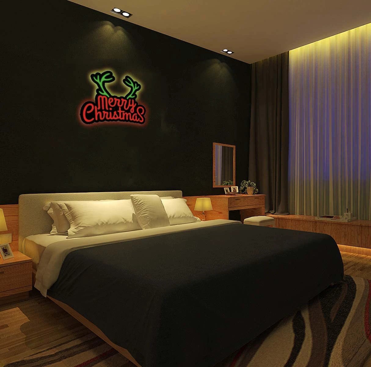 Merry Christmas Neon Lights Ultra-thin Design Antlers LED Neon Sign is Suitable for Home Decoration or Office, Bar, Recreation Room Game Lights, Windows, Garage Walls, Party, Birthday, Kids Room, Gifts by flagsshop