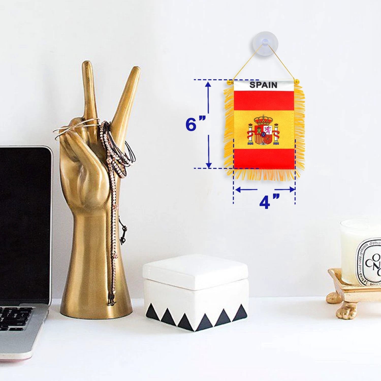 2 Pack-Spain Fringy Window Hanging Flag -4''x6'' Small Mini Spanish Flag Banner for Car Rearview Mirror Décor - Fringed -Spanish Hanging Flag with Suction Cup & Fringy-4x6 '' by flagsshop