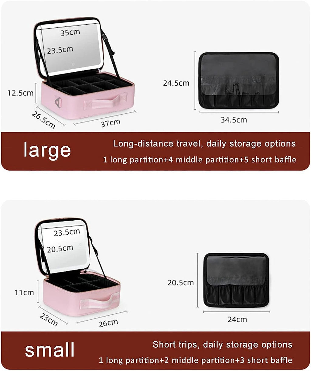Travel Makeup Case with LED Light & Mirror Portable Bowlift by Bowlift
