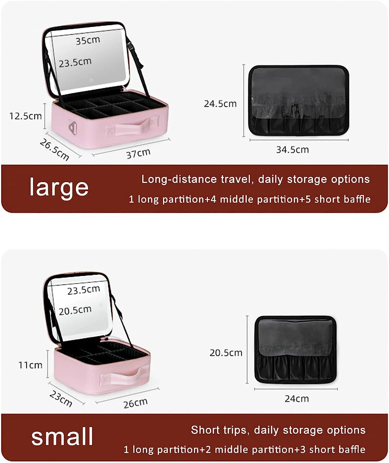 Travel Makeup Case with LED Light & Mirror Portable Bowlift by Bowlift