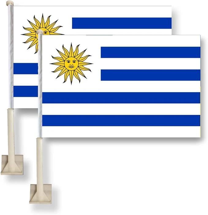 Uruguayan Flag Car Window Flag of Uruguay 11X18 Inch(28x46cm) 100% Polyester, Strong White Flagpole by flagsshop