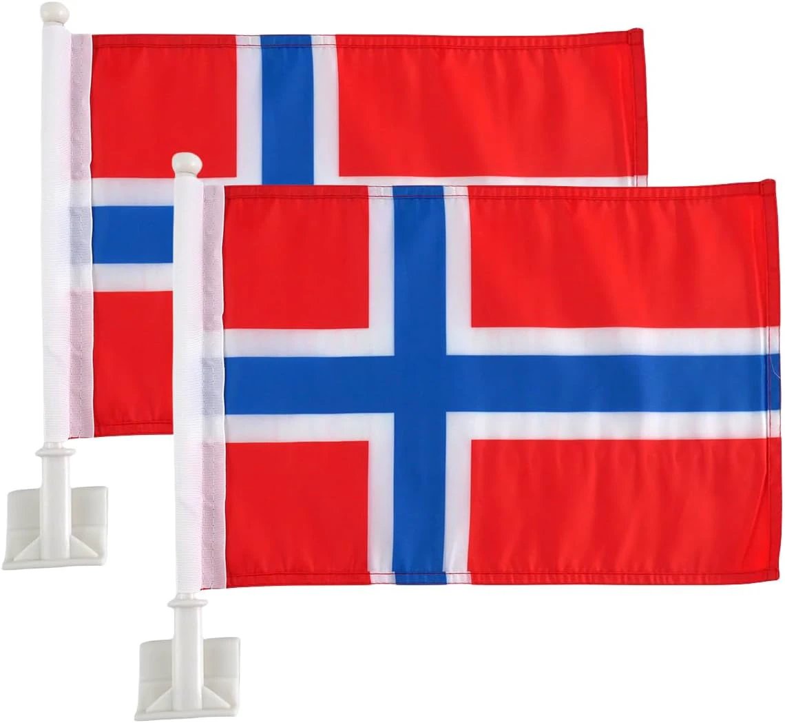 Norwegian flag Car Window Flag of Norway 11X18 Inch(28x46cm) 100% Polyester, Strong White Flagpole by flagsshop