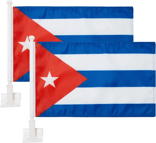 Cuban Flag Car Window Flag of Cuba 11X18 Inch(28x46cm) 100% Polyester, Strong White Flagpole by flagsshop