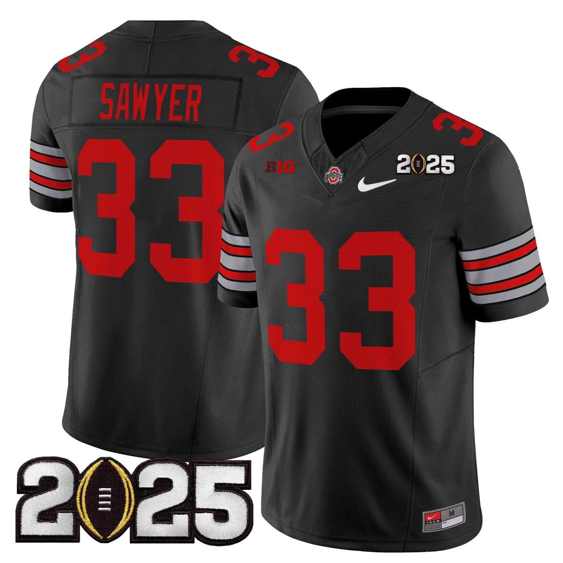 Jack Sawyer Jersey #33 Ohio State Heritage Stripe 2025 CFP Final Stitched Black by My Store NCAA Football Jerseys