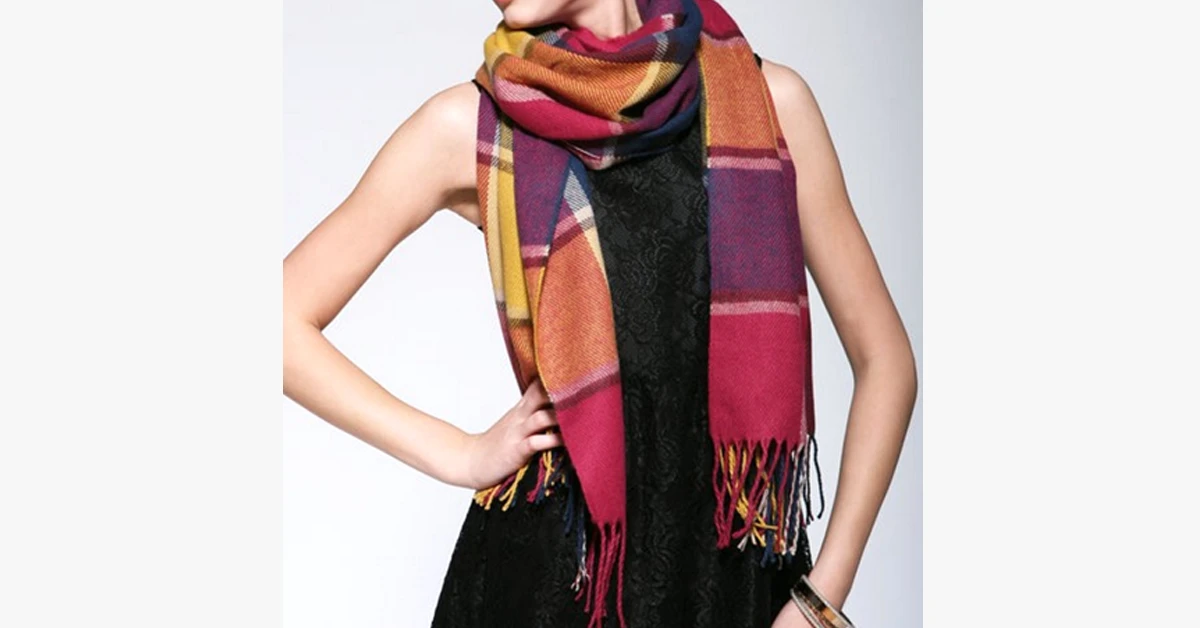 Checked Pattern Wool Scarf and Shawl - Various Colors by BowLift
