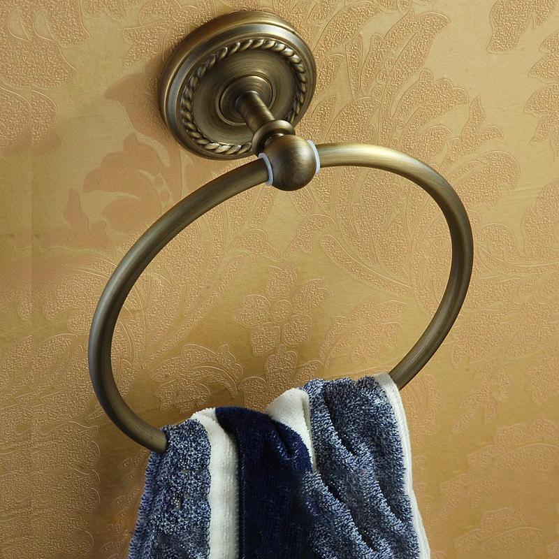 Worn Brass Traditional Bathroom Set with Bath Shelf/Paper Holder & Towel Bar by BowLift