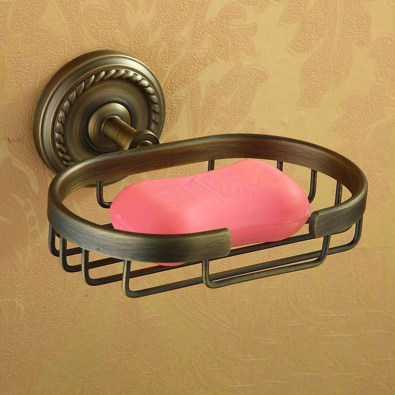 Worn Brass Traditional Bathroom Set with Bath Shelf/Paper Holder & Towel Bar by BowLift