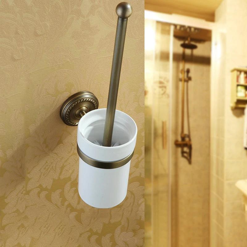 Worn Brass Traditional Bathroom Set with Bath Shelf/Paper Holder & Towel Bar by BowLift
