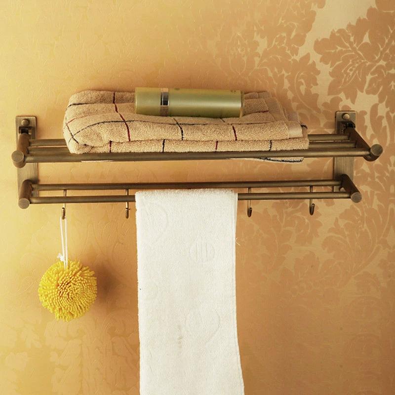 Worn Brass Traditional Bathroom Set with Bath Shelf/Paper Holder & Towel Bar by BowLift