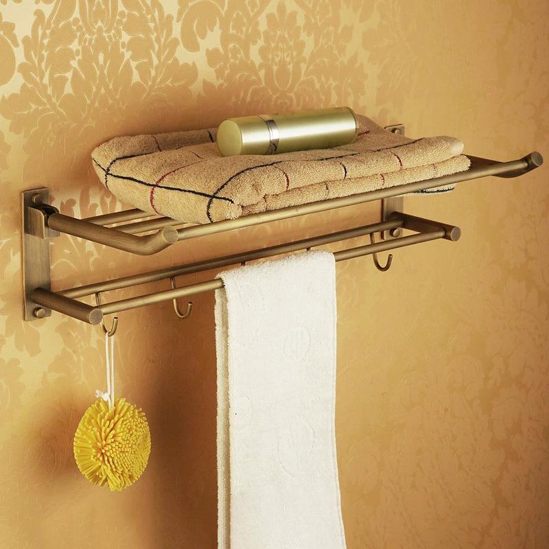 Worn Brass Traditional Bathroom Set with Bath Shelf/Paper Holder & Towel Bar by BowLift