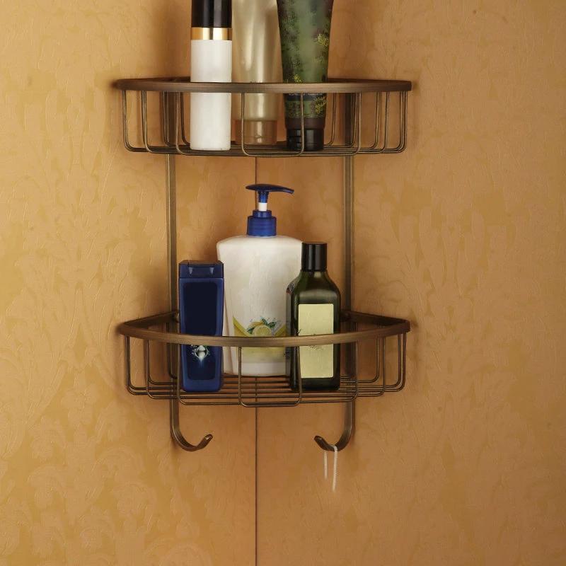 Worn Brass Traditional Bathroom Set with Bath Shelf/Paper Holder & Towel Bar by BowLift