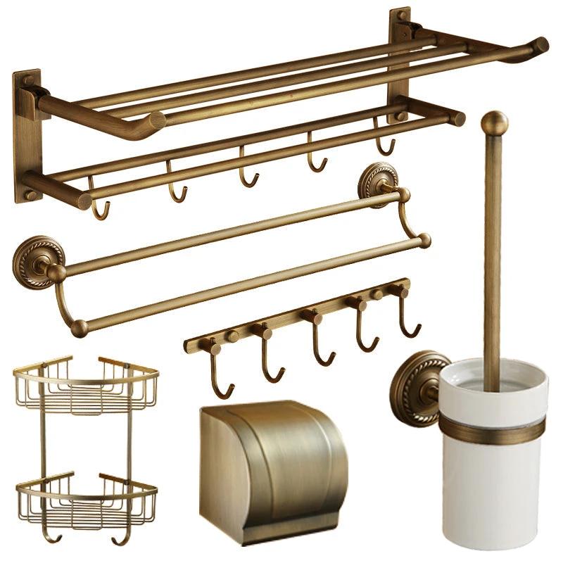 Worn Brass Traditional Bathroom Set with Bath Shelf/Paper Holder & Towel Bar by BowLift
