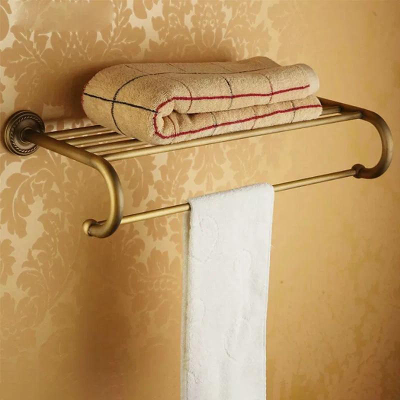 Worn Brass Traditional Bathroom Set with Bath Shelf/Paper Holder & Towel Bar by BowLift