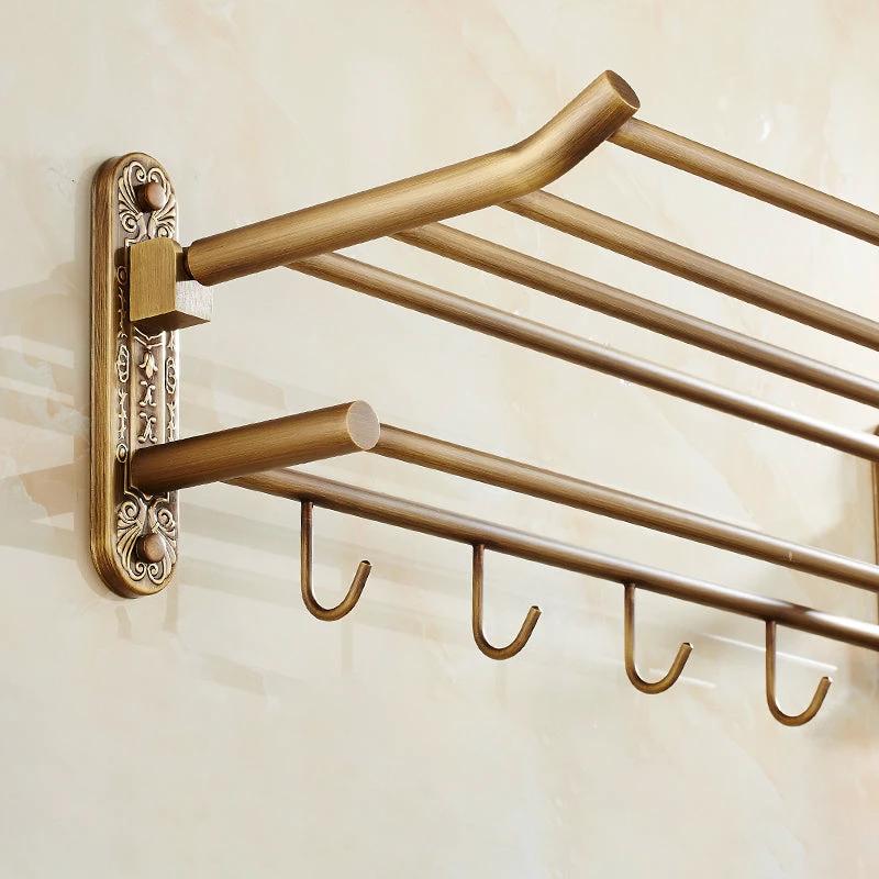 Worn Brass Traditional Bathroom Set with Bath Shelf/Paper Holder & Towel Bar by BowLift