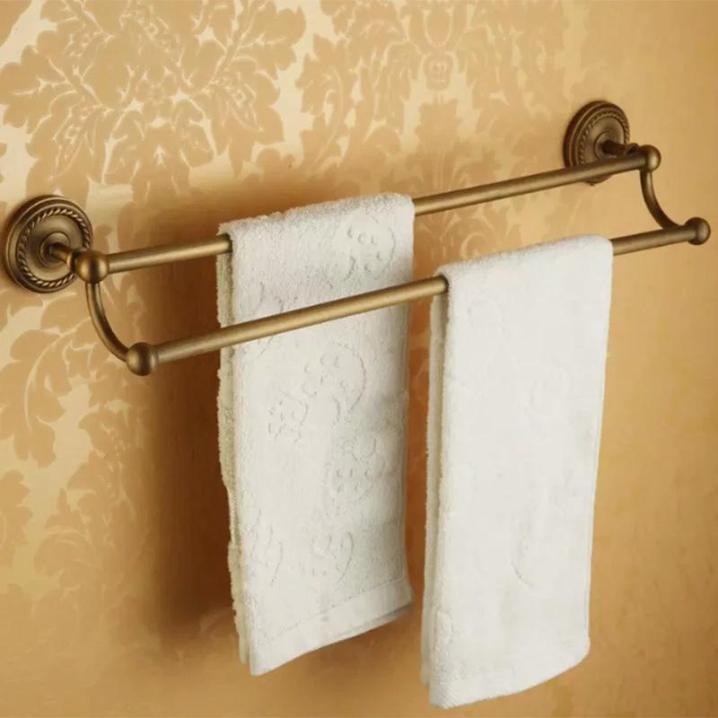 Worn Brass Traditional Bathroom Set with Bath Shelf/Paper Holder & Towel Bar by BowLift