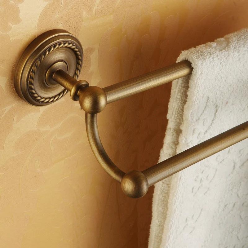 Worn Brass Traditional Bathroom Set with Bath Shelf/Paper Holder & Towel Bar by BowLift