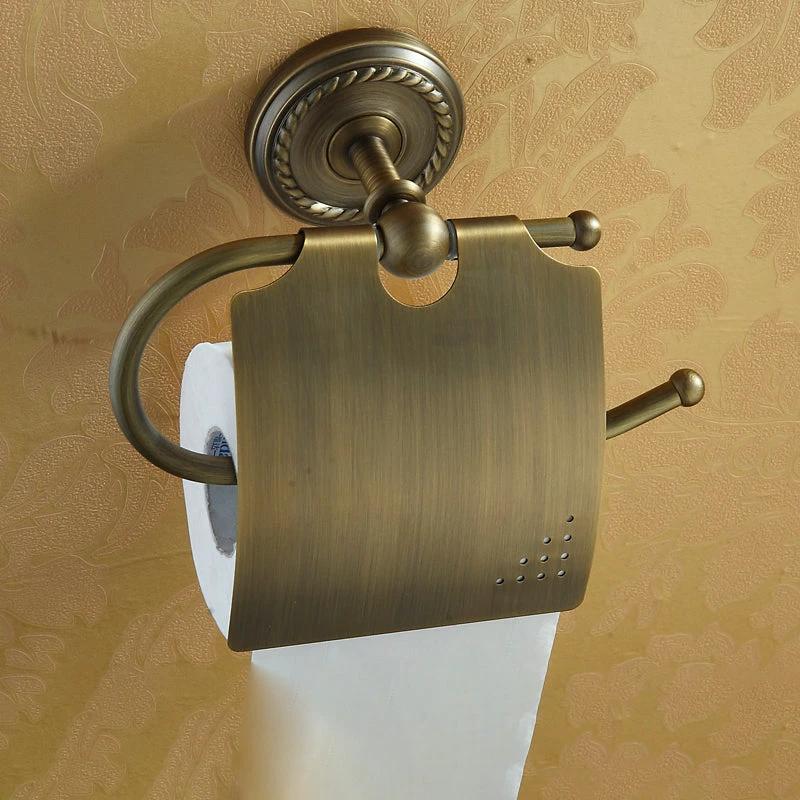 Worn Brass Traditional Bathroom Set with Bath Shelf/Paper Holder & Towel Bar by BowLift